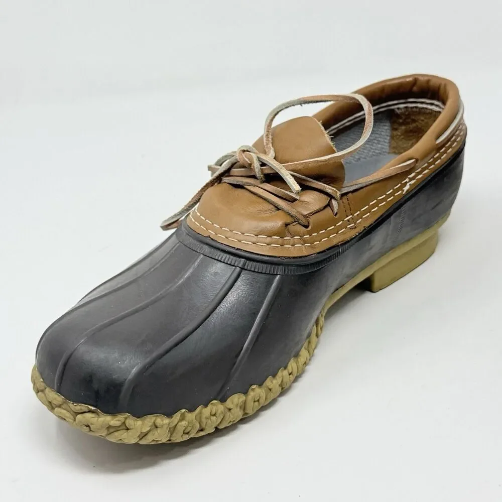 L.L. Bean Duck Boots Low Shoes Mens 10 Wide Brown Leather Rubber Moc Waterproof